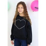 Breeze Kız Çocuk Sweatshirt Taşlı Kalp Baskılı 7-12 Yaş, Siyah - 7 Yaş