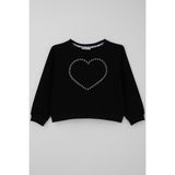 Breeze Kız Çocuk Sweatshirt Taşlı Kalp Baskılı 7-12 Yaş, Siyah - 9 Yaş
