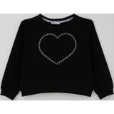 Breeze Kız Çocuk Sweatshirt Taşlı Kalp Baskılı 7-12 Yaş, Siyah