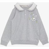 Breeze Kız Çocuk Sweatshirt Tavşan Nakışlı Düğmeli 2-6 Yaş, Açık Gri Melanj - 2 Yaş
