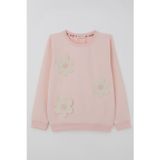 Breeze Kız Çocuk Sweatshirt Triko Papatya Aplikeli 4-8 Yaş , Pudra