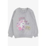 Breeze Kız Çocuk Sweatshirt Unicorn Baskılı 2-6 Yaş, Gri Melanj