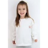 Breeze Kız Çocuk Sweatshirt Waffle Dokulu Kalpli Ponponlu Arma Detaylı 5-9 Yaş, Ekru - 6 Yaş