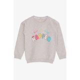 Breeze Kız Çocuk Sweatshirt Yazı Baskılı Desenli 3-7 Yaş, Bej Melanj - 4 Yaş
