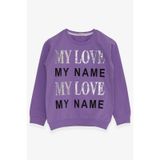 Breeze Kız Çocuk Sweatshirt Yazı Baskılı Pullu 8-14 Yaş, Lila