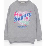 Breeze Kız Çocuk Sweatshirt Yazı Baskılı Yırtmaçlı 9-14 Yaş, Açık Gri Melanj - 12 Yaş