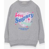 Breeze Kız Çocuk Sweatshirt Yazı Baskılı Yırtmaçlı Açık Gri Melanj (9-14 Yaş) - 9 Yaş