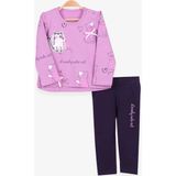 Breeze Kız Çocuk Taytlı Takım Kedi Desenli 1.5-5 Yaş, Eflatun - 18 Ay