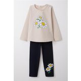 Breeze Kız Çocuk Taytlı Takım Papatya Baskılı 1.5-5 Yaş, Bej