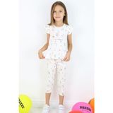 Breeze Kız Çocuk Taytlı Takım Renkli Çiçek Desenli Fırfırlı 2-6 Yaş, Ekru - 2 Yaş