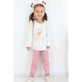 Breeze Kız Çocuk Taytlı Takım Sevimli Ayıcık Nakışlı Pullu 1.5-5 Yaş, Ekru - 1,5 Yaş