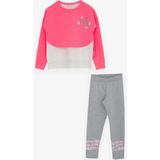 Breeze Kız Çocuk Taytlı Takım Yazı Çiçek Baskılı 8-12 Yaş, Neon Pembe - 9 Yaş