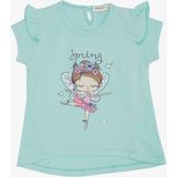 Breeze Kız Çocuk Tişört Bahar Temalı Balerin Kız Baskılı 1.5-5 Yaş, Su Yeşili - 1,5 Yaş