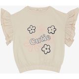 Breeze Kız Çocuk Tişört Çiçek Baskılı Kolları Fırfırlı 9-14 Yaş, Bej - 9 Yaş