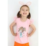 Breeze Kız Çocuk Tişört Çılgın Kız Baskılı Kolları Nakış Güpürlü 1.5-5 Yaş, Pembe - 3 Yaş