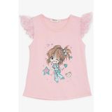 Breeze Kız Çocuk Tişört Çılgın Kız Baskılı Kolları Nakış Güpürlü 1.5-5 Yaş, Pembe - 4 Yaş