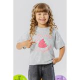Breeze Kız Çocuk Tişört Crop Çilek & Yazı Baskılı 6-12 Yaş, Açık Gri Melanj - 9 Yaş