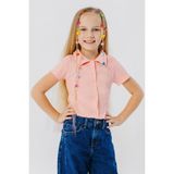 Breeze Kız Çocuk Tişört Crop Çıtçıtlı Fitilli 9-14 Yaş, Somon - 9 Yaş
