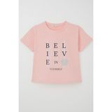 Breeze Kız Çocuk Tişört Crop Slogan Temalı Çiçek Baskılı 9-14 Yaş, Pembe - 12 Yaş