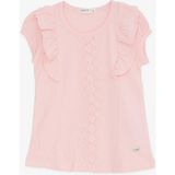 Breeze Kız Çocuk Tişört Fırfırlı Güpür Nakışlı 3-8 Yaş, Pembe - 6 Yaş