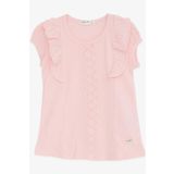 Breeze Kız Çocuk Tişört Fırfırlı Güpür Nakışlı 3-8 Yaş, Pembe