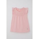 Breeze Kız Çocuk Tişört Fırfırlı Nakışlı 4-8 Yaş, Pembe - 5 Yaş