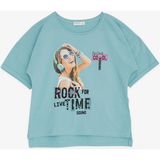 Breeze Kız Çocuk Tişört Havalı Rockçı Kız Baskılı 9-16 Yaş, Mint Yeşili - 14 Yaş
