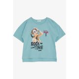 Breeze Kız Çocuk Tişört Havalı Rockçı Kız Baskılı 9-16 Yaş, Mint Yeşili - 9 Yaş