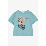 BREEZE Kız Çocuk Tişört Havalı Rockçı Kız Baskılı 9-16 Yaş, Mint Yeşili