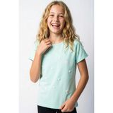 Breeze Kız Çocuk Tişört Kabartmalı Beyaz Kalpli Yazı Baskılı 10-16 Yaş, Su Yeşili - 11 Yaş