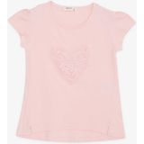 Breeze Kız Çocuk Tişört Kalp Çiçek Nakışlı 4-8 Yaş, Pembe - 5 Yaş