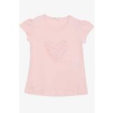 Breeze Kız Çocuk Tişört Kalp Çiçek Nakışlı 4-8 Yaş, Pembe