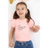 Breeze Kız Çocuk Tişört Kemer Boy Kolları Krep Kumaş Fırfırlı 3-7 Yaş, Somon - 4 Yaş