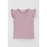 Breeze Kız Çocuk Tişört Kemer Boy Yakası Zincir Aksesuarlı 9-14 Yaş, Gülkurusu - Gül Kurusu - 12 Yaş