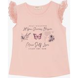 Breeze Kız Çocuk Tişört Kolları Güpür Nakışlı Kelebek Baskılı 1.5-5 Yaş, Pembe - 2 Yaş