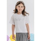Breeze Kız Çocuk Tişört Kolları Güpürlü Nakışlı Taşlı Yazı Baskılı 9-14 Yaş, Ekru - 12 Yaş