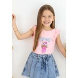 Breeze Kız Çocuk Tişört Omzu Fırfırlı Dondurma Baskılı 4-8 Yaş, Pembe - 4 Yaş