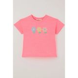 Breeze Kız Çocuk Tişört Renkli Çiçek Nakış Detaylı 3-8 Yaş, Neon Pembe - 4 Yaş