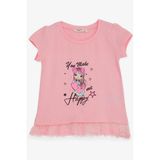 Breeze Kız Çocuk Tişört Sevimli Kız Baskılı Beli Güpürlü 1-4 Yaş, Pembe - 1,5 Yaş