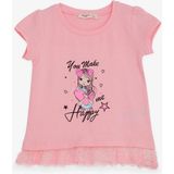 Breeze Kız Çocuk Tişört Sevimli Kız Baskılı Beli Güpürlü 1-4 Yaş, Pembe - 2 Yaş