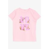 Breeze Kız Çocuk Tişört Simli Yazı Çiçek Baskılı 10-16 Yaş, Neon Pembe - 10 Yaş
