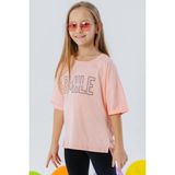 Breeze Kız Çocuk Tişört Smile Yazı Baskılı Taşlı 9-16 Yaş, Somon - 9 Yaş