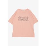 Breeze Kız Çocuk Tişört Smile Yazı Baskılı Taşlı 9-16 Yaş, Somon