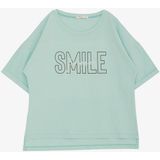 Breeze Kız Çocuk Tişört Smile Yazı Baskılı Taşlı 9-16 Yaş, Su Yeşili - 10 Yaş