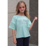 Breeze Kız Çocuk Tişört Smile Yazı Baskılı Taşlı 9-16 Yaş, Su Yeşili - 14 Yaş