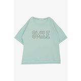 BREEZE Kız Çocuk Tişört Smile Yazı Baskılı Taşlı 9-16 Yaş, Su Yeşili