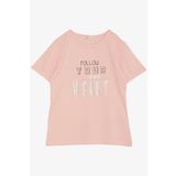 Breeze Kız Çocuk Tişört Taşlı Yazı & Kalp Baskılı 8-14 Yaş, Pembe