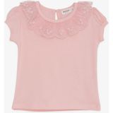 Breeze Kız Çocuk Tişört Yakası Güpürlü Nakışlı 1-4 Yaş, Pembe - 1 Yaş