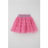 Breeze Kız Çocuk Tütü Etek Çiçek Nakışlı Beli Lastikli Simli 5-10 Yaş, Pembe