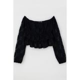 Breeze Kız Çocuk Uzun Kollu Crop Bluz Dantelli Lacivert Desenli Örme Kumaş 9-14 Yaş - 9 Yaş